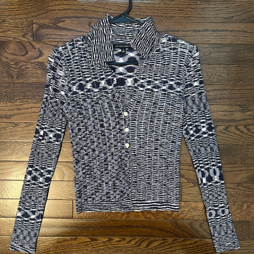 Cotton Candy (Brand) Navy White Patterned Long Sleeve Top
